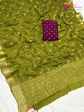 Green Chinnon Resham Embroidery Saree for Mehendi Ceremony | Festive Pick