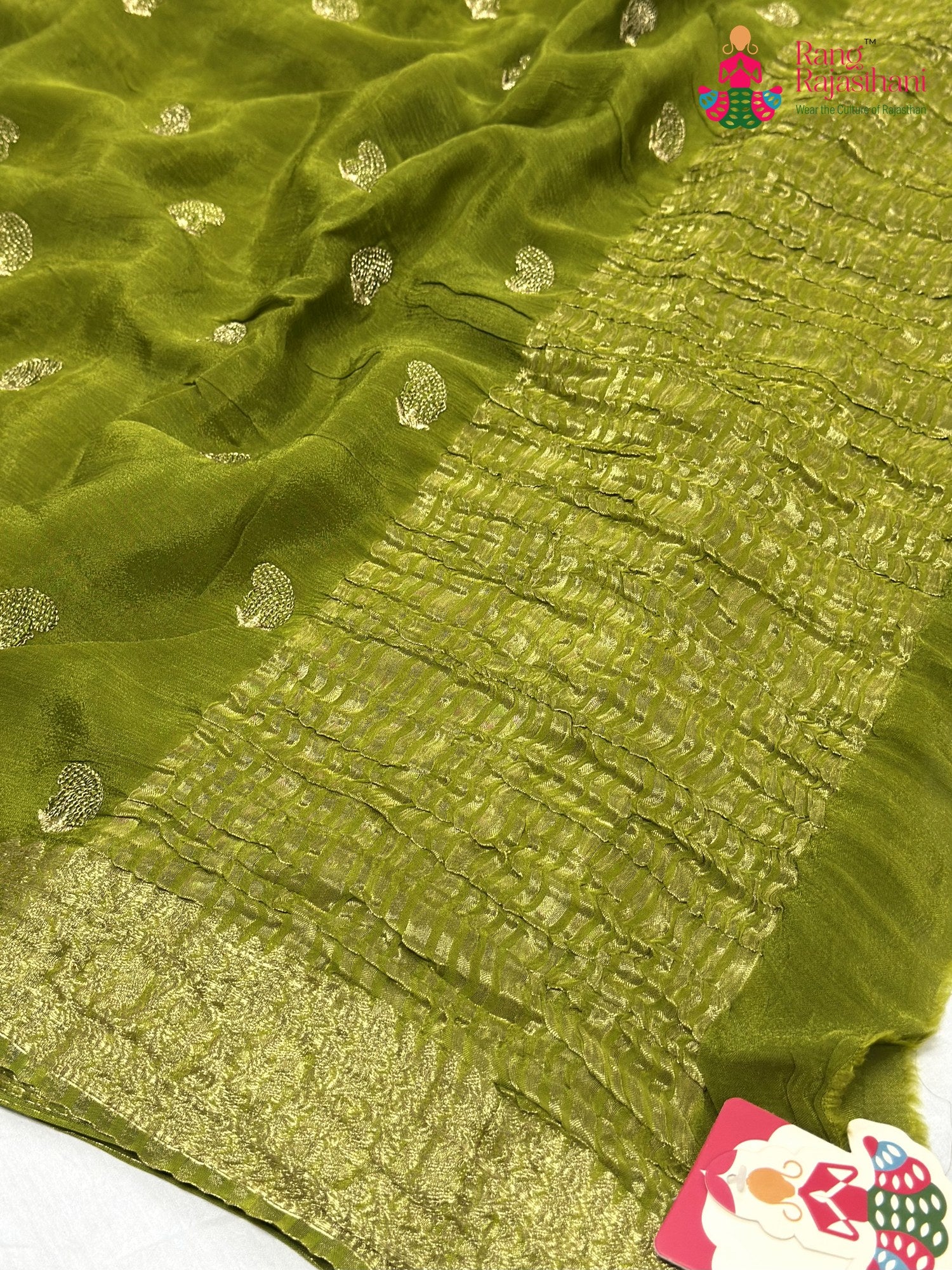 Green Chinnon Resham Embroidery Saree for Mehendi Ceremony | Festive Pick