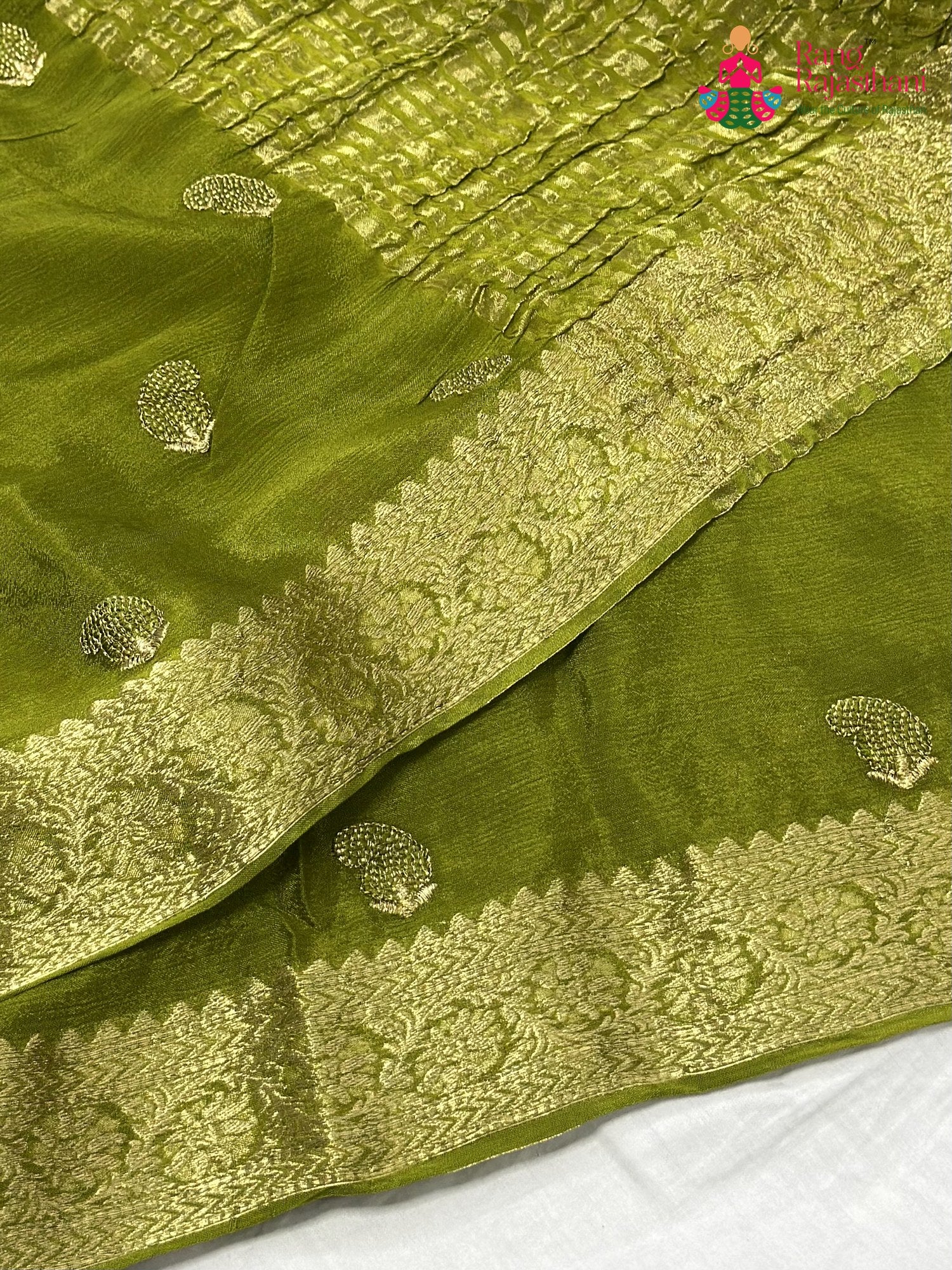 Green Chinnon Resham Embroidery Saree for Mehendi Ceremony | Festive Pick