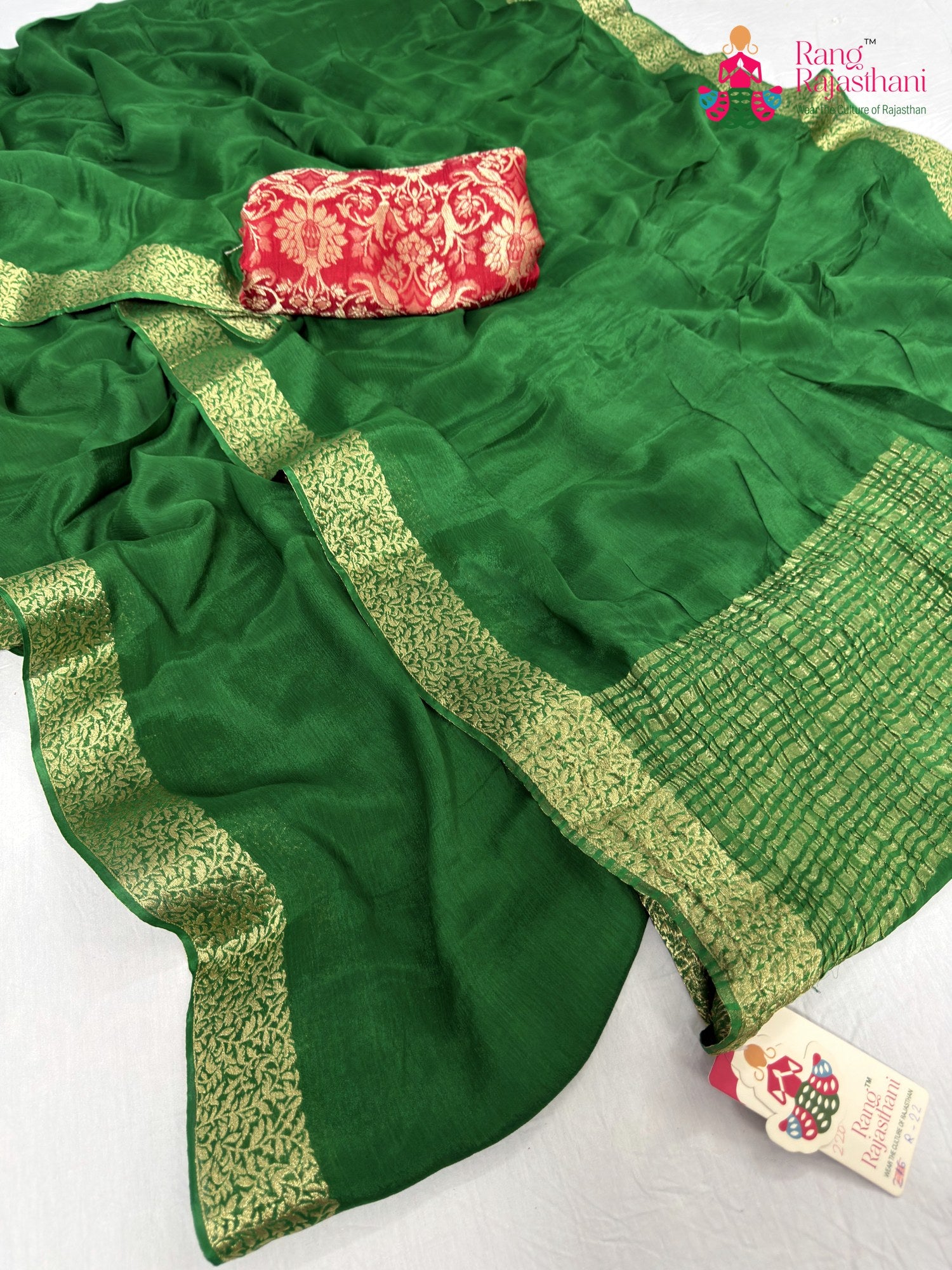 green chinnon saree for mehendi ceremony by Rang Rajasthani