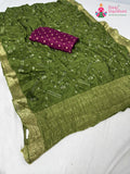Green Chinnon Sequin Saree for Mehendi Ceremony | Handpicked Pick