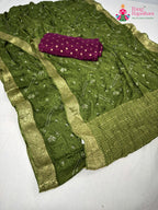 complete look of green chinnon sequin saree