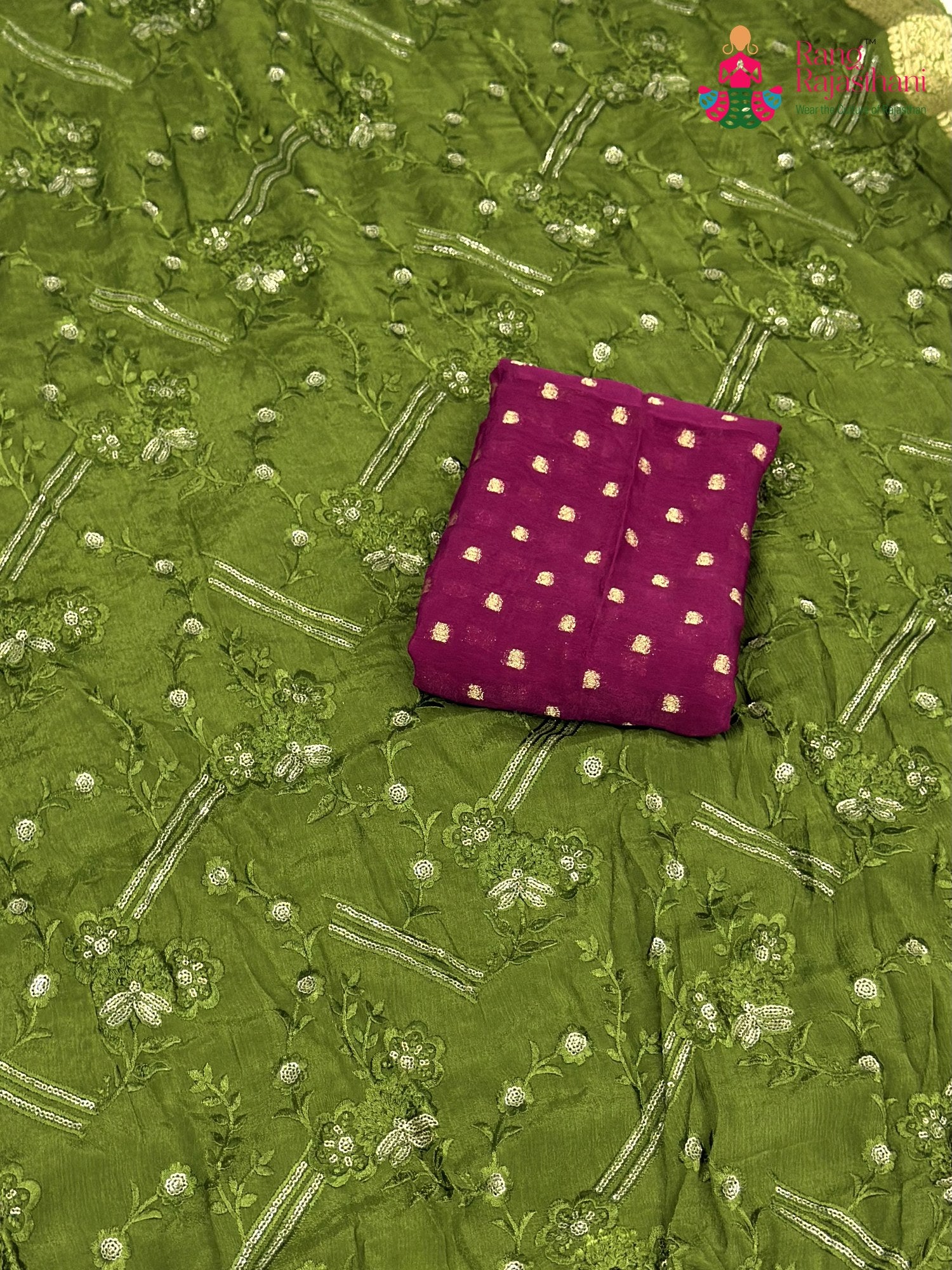 Green Chinnon Sequin Saree for Mehendi Ceremony | Customer Favourite