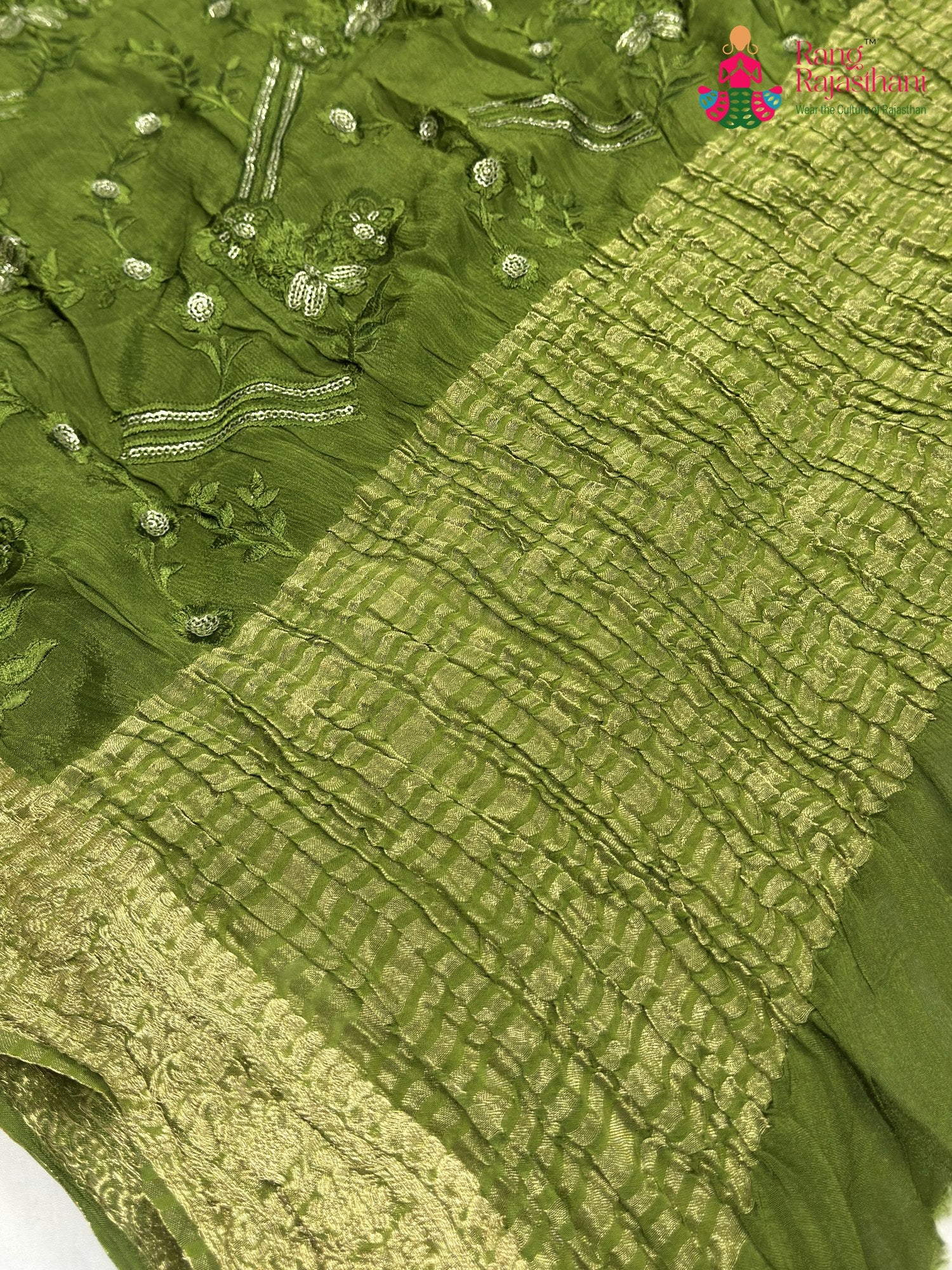 Green Chinnon Sequin Saree for Mehendi Ceremony | Customer Favourite