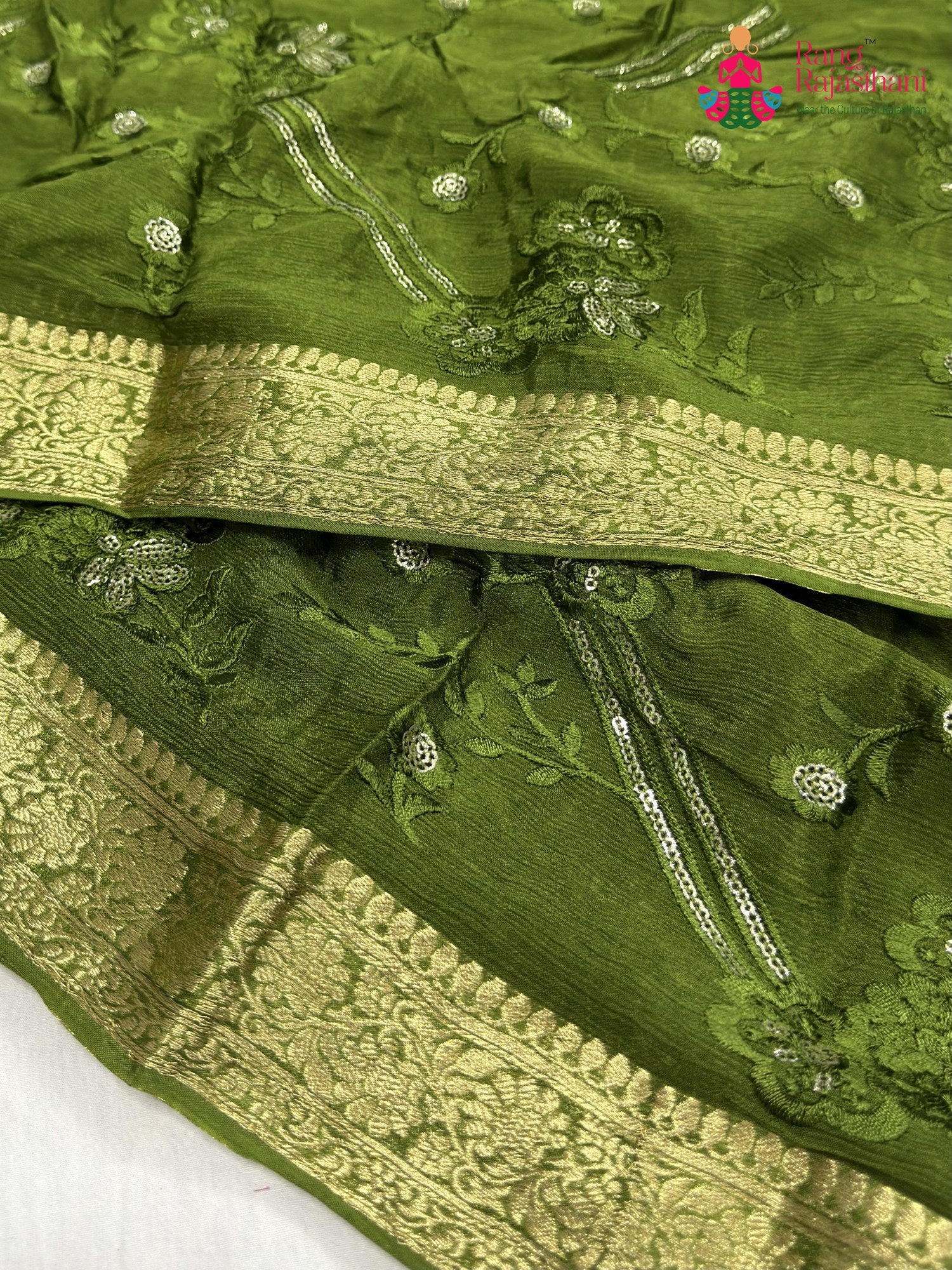 Green Chinnon Sequin Saree for Mehendi Ceremony | Customer Favourite