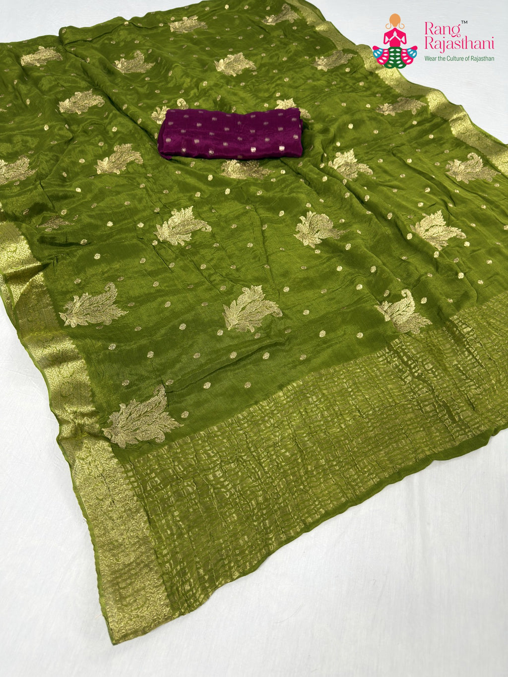 green chinnon sequin saree for mehendi ceremony by Rang Rajasthani