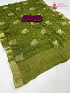 green chinnon sequin saree for mehendi ceremony by Rang Rajasthani
