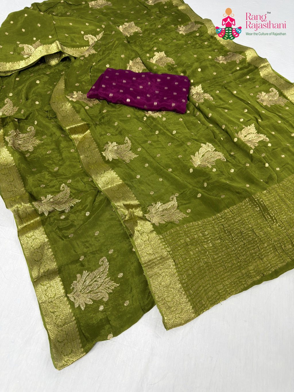 close up detailing of green chinnon sequin saree