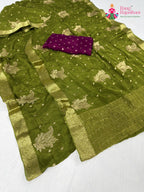 close up detailing of green chinnon sequin saree