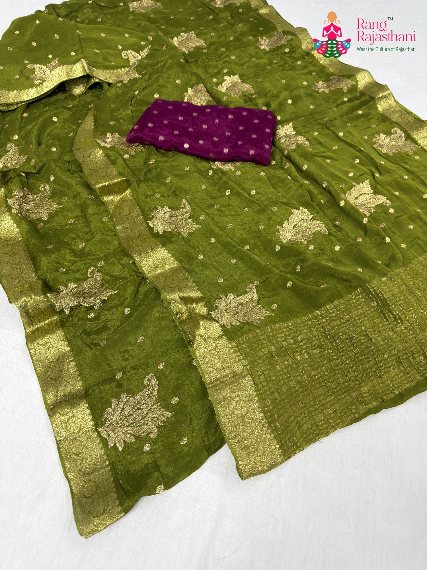 close up detailing of green chinnon sequin saree