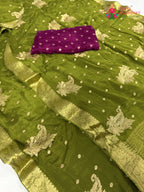 complete look of green chinnon sequin saree