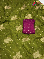 green chinnon sequin saree ethnic wear by Rang Rajasthani
