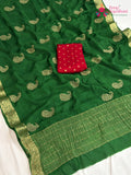 Green Chinnon Zari Embroidery Saree for Mehendi Ceremony | Classic Edit