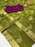 Green Chinnon Zari Embroidery Saree for Mehendi Ceremony | Order Online