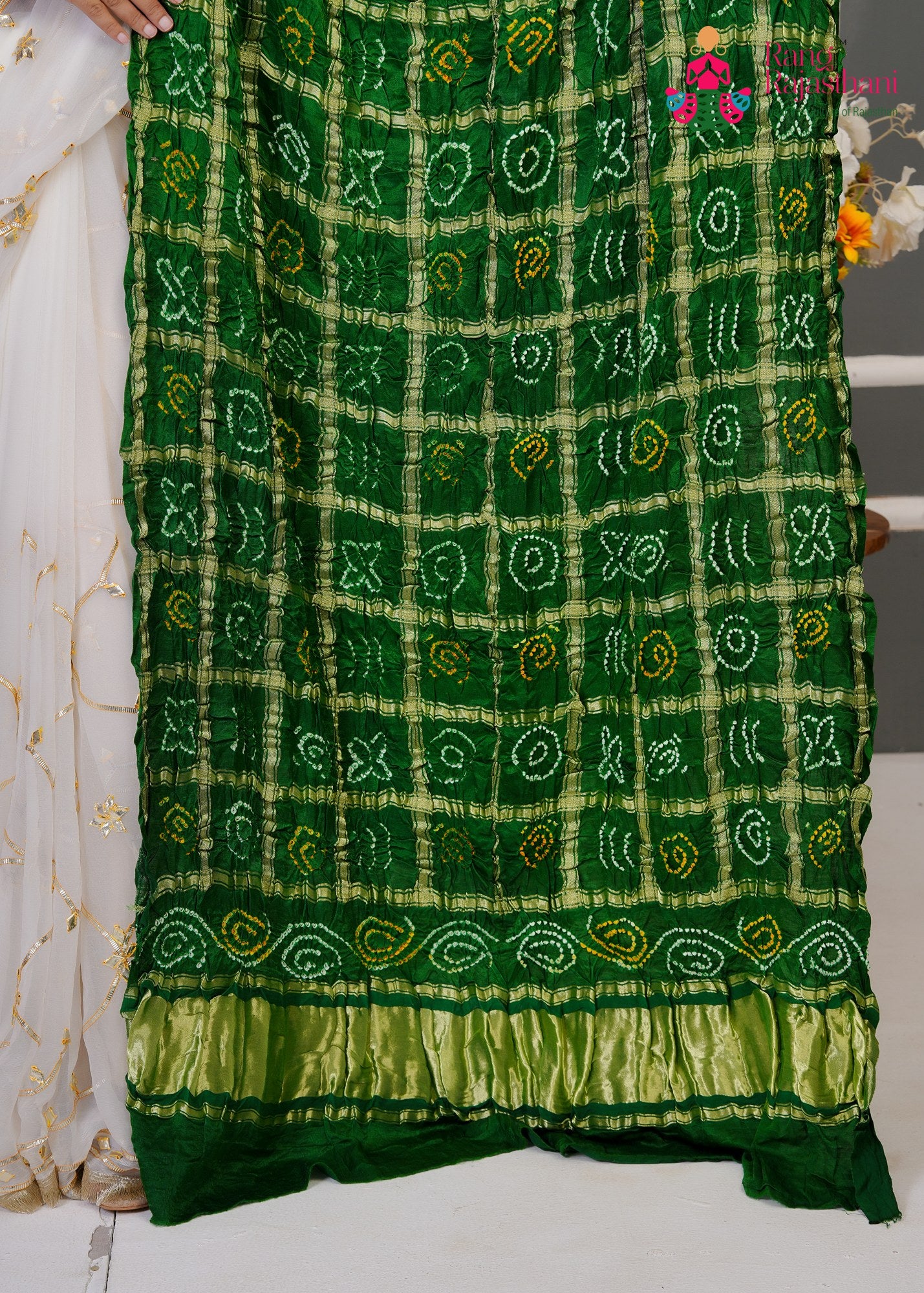 Green Gajji Silk Bandhani Chunri Dupatta for Festive Wear | Refined Pick