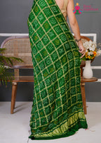 Green Gajji Silk Bandhani Chunri Dupatta for Festive Wear | Refined Pick