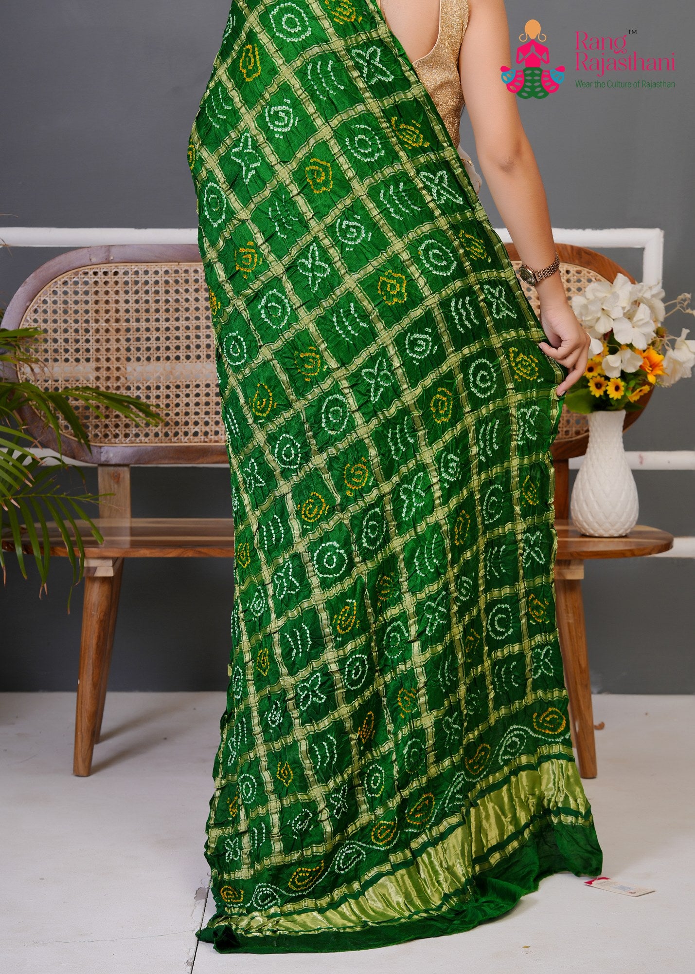 Green Gajji Silk Bandhani Chunri Dupatta for Festive Wear | Refined Pick