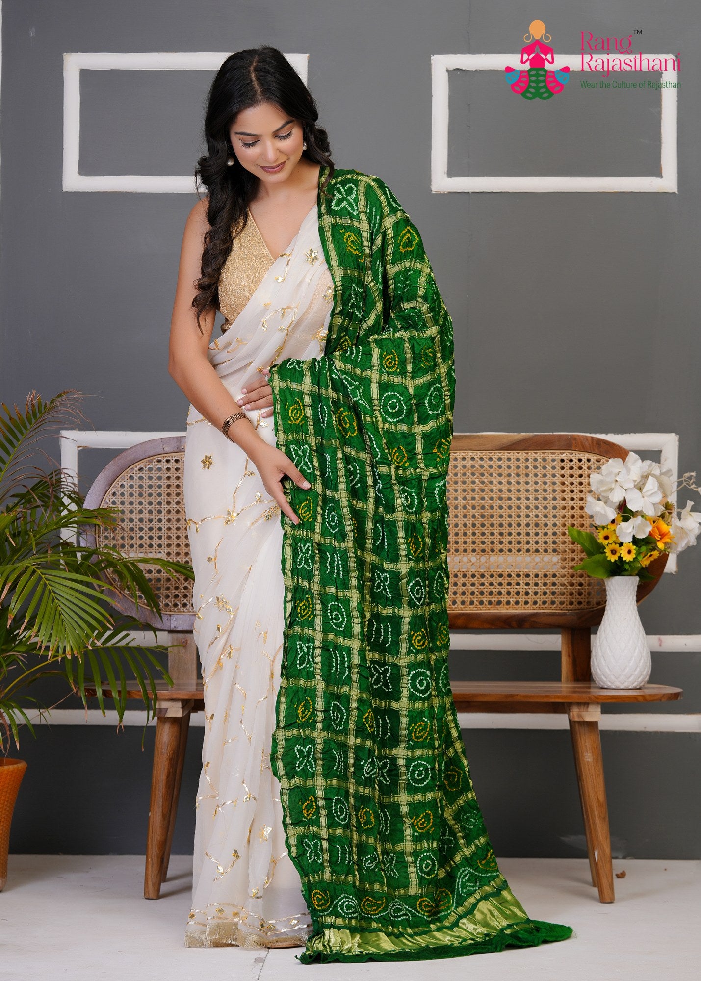 Green Gajji Silk Bandhani Chunri Dupatta for Festive Wear | Refined Pick