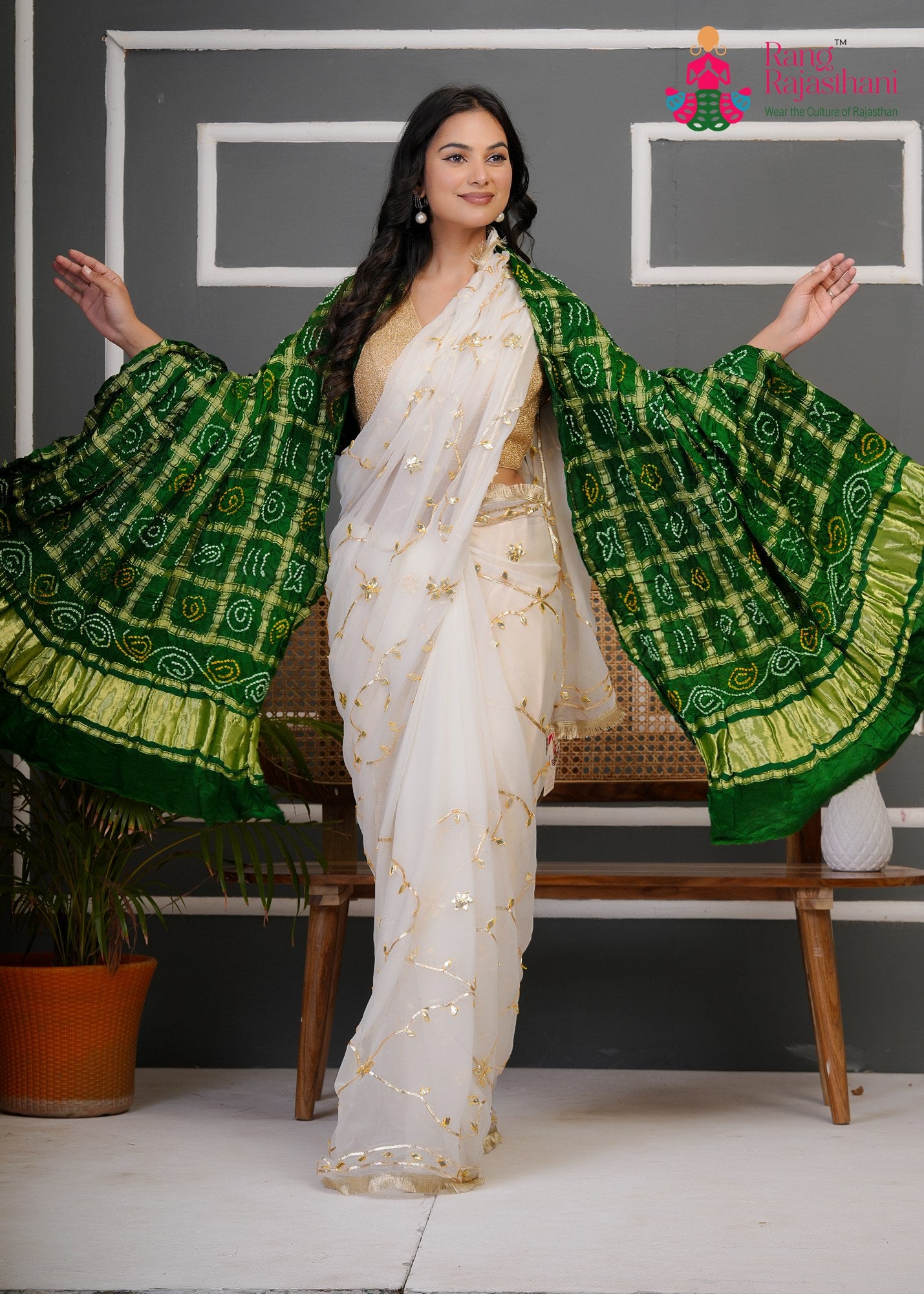 Green Gajji Silk Bandhani Chunri Dupatta for Festive Wear | Refined Pick