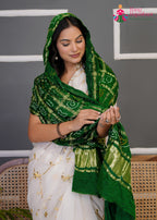 Green Gajji Silk Bandhani Chunri Dupatta for Festive Wear | Refined Pick