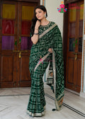 Dark Green Soft Synthetic Silk Party saree with Zari Work and Figure Work from Rang Rajasthani