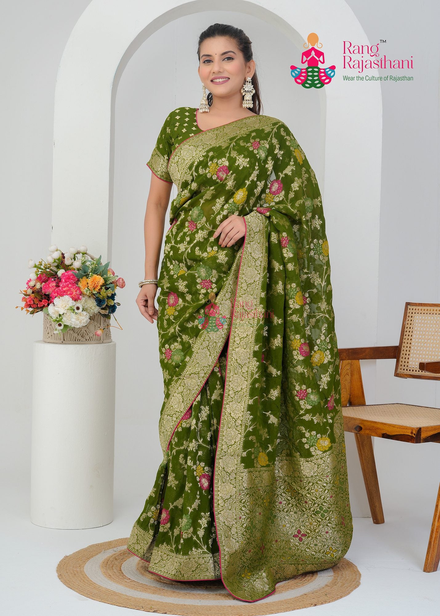 Green Khaddi Work saree— Wedding saree | Rang Rajasthani