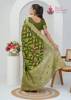 Green Pure Georgette saree with Meenakari and Khaddi Work back view