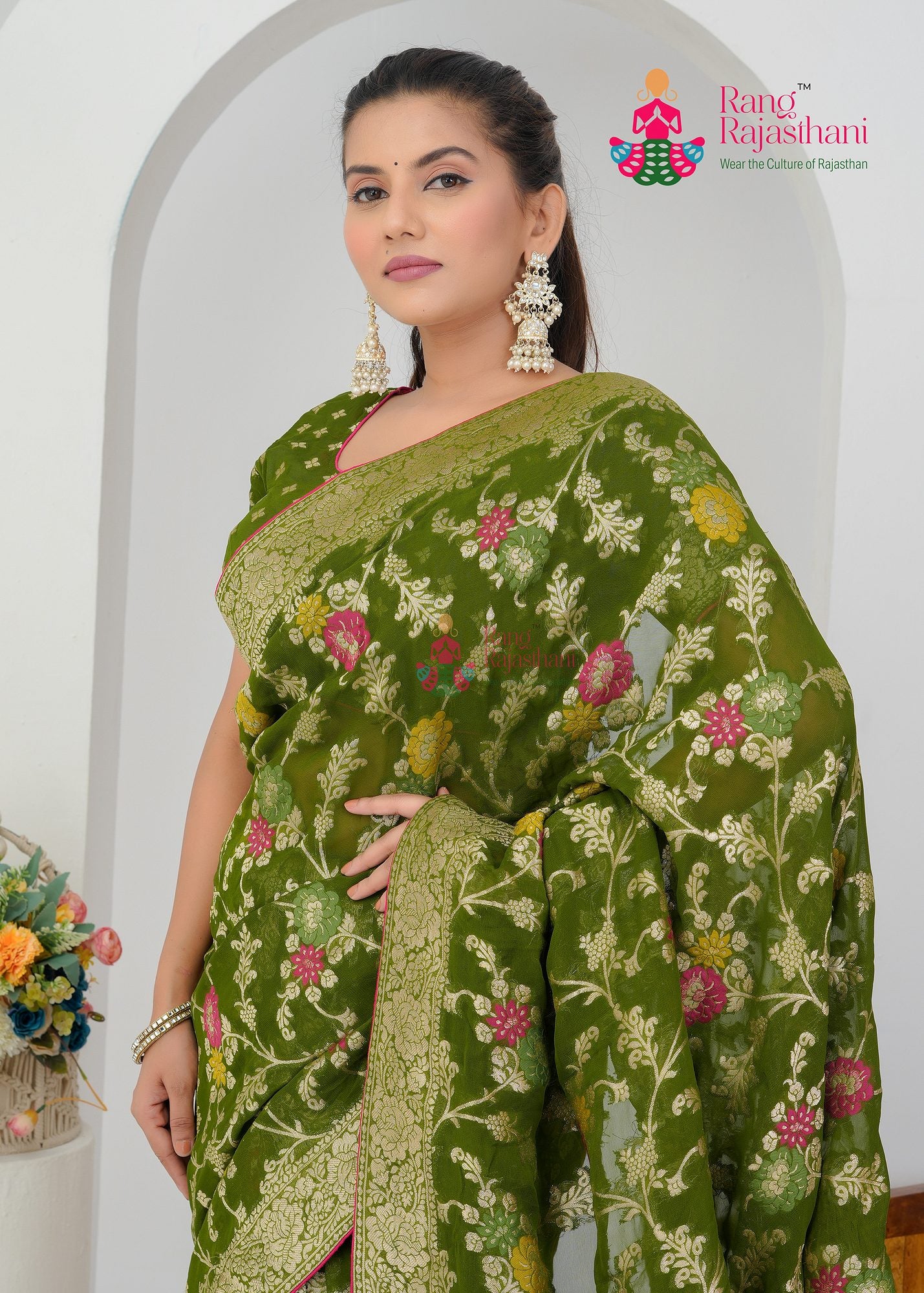 Green Khaddi Work saree— Wedding saree | Rang Rajasthani