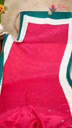 pallu detailing of green modal sequin saree