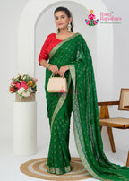 Green Pure Chinon Wedding saree with Resham and Micro Sequence from Rang Rajasthani