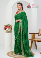 Green Pure Chinon saree with Resham and Micro Sequence side drape view