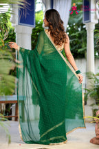 Green Pure Chiffon Mukesh Saree for Mehendi Ceremony | Wedding Edit