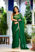 Green Pure Chiffon Mukesh Saree for Mehendi Ceremony | Wedding Edit