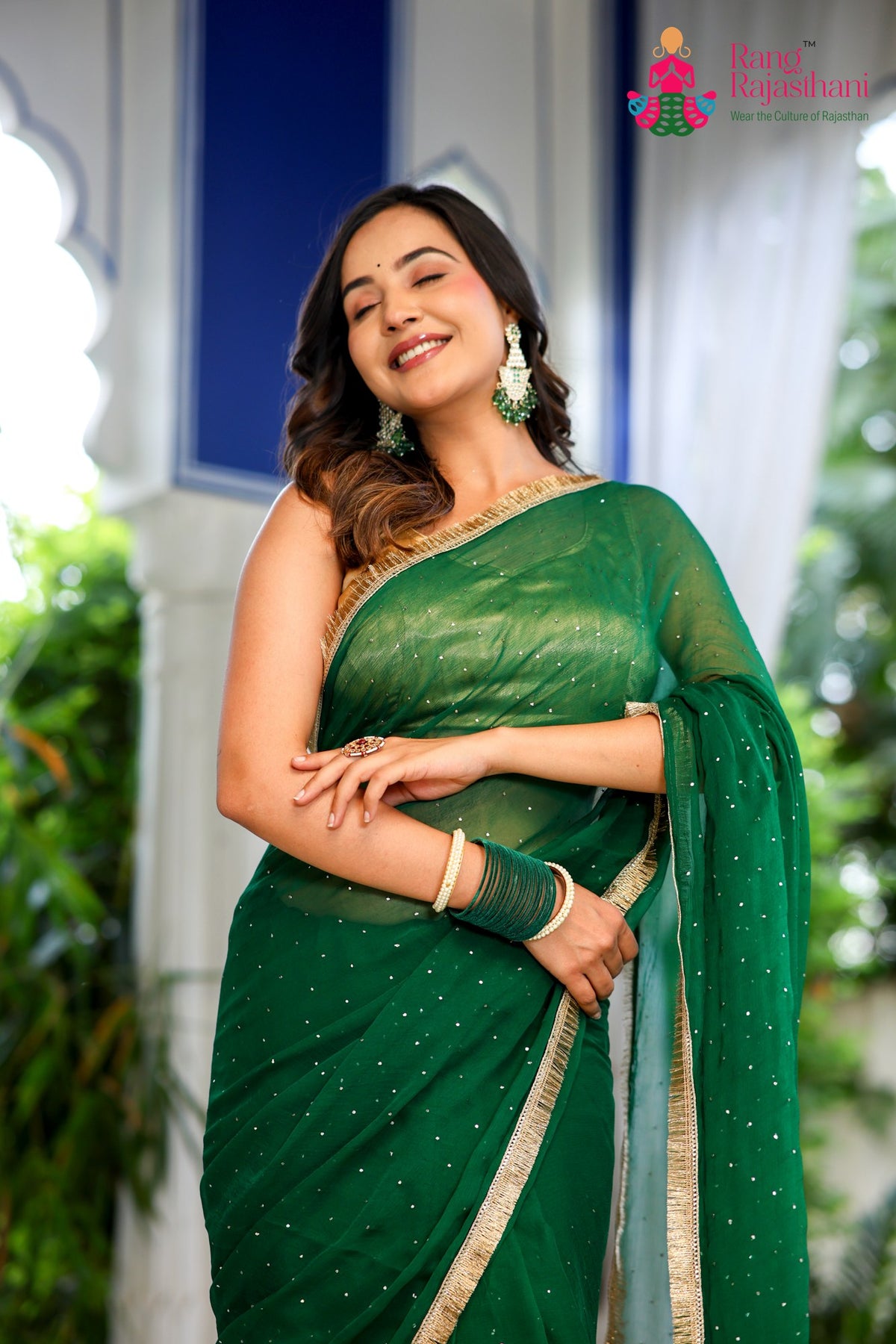 Green Pure Chiffon Mukesh Saree for Mehendi Ceremony | Wedding Edit