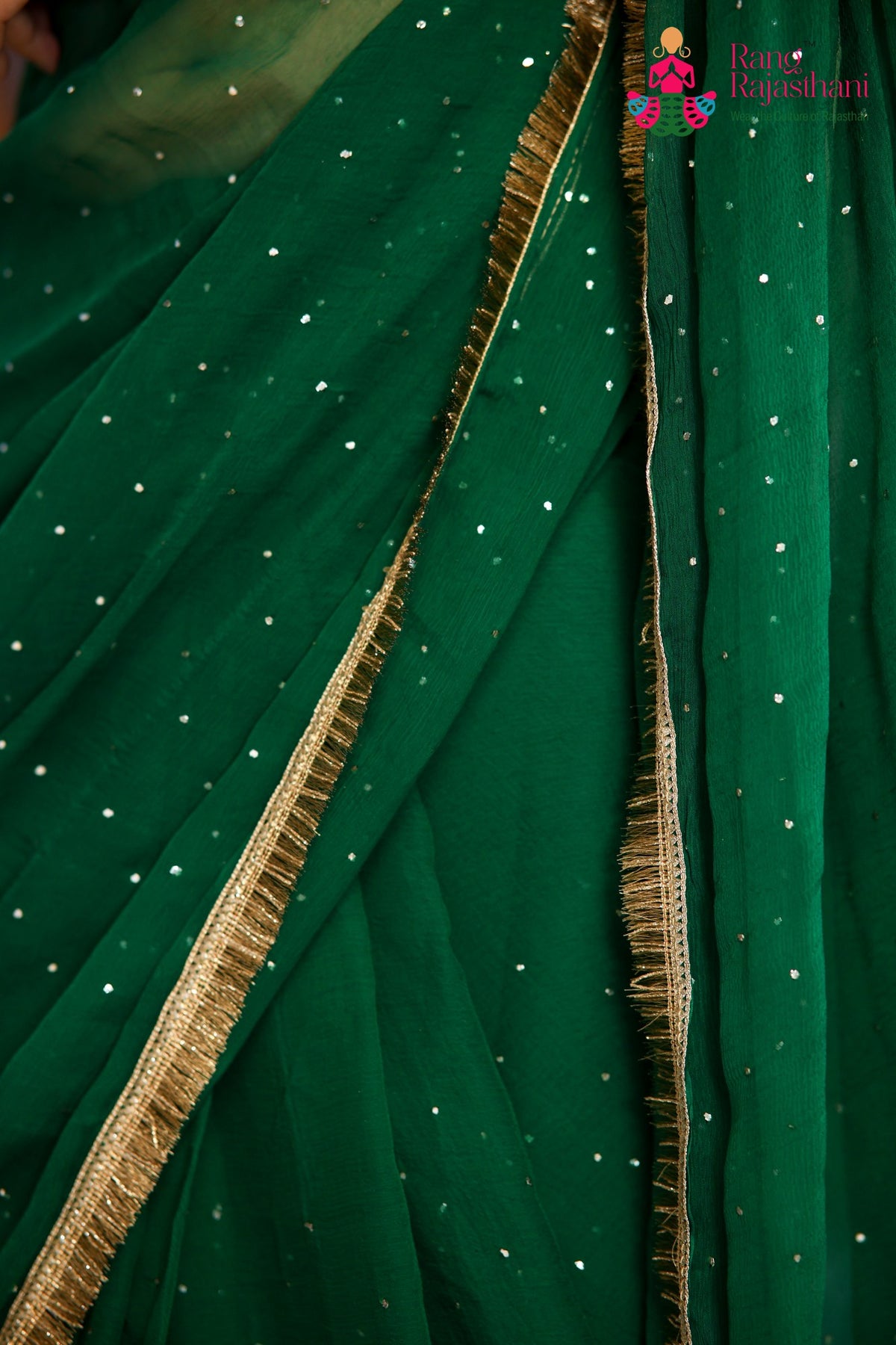 Green Pure Chiffon Mukesh Saree for Mehendi Ceremony | Wedding Edit
