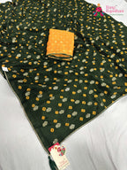 complete look of green pure dola silk bandhani saree