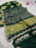 green pure gajji silk gota patti saree for mehendi ceremony by Rang Rajasthani