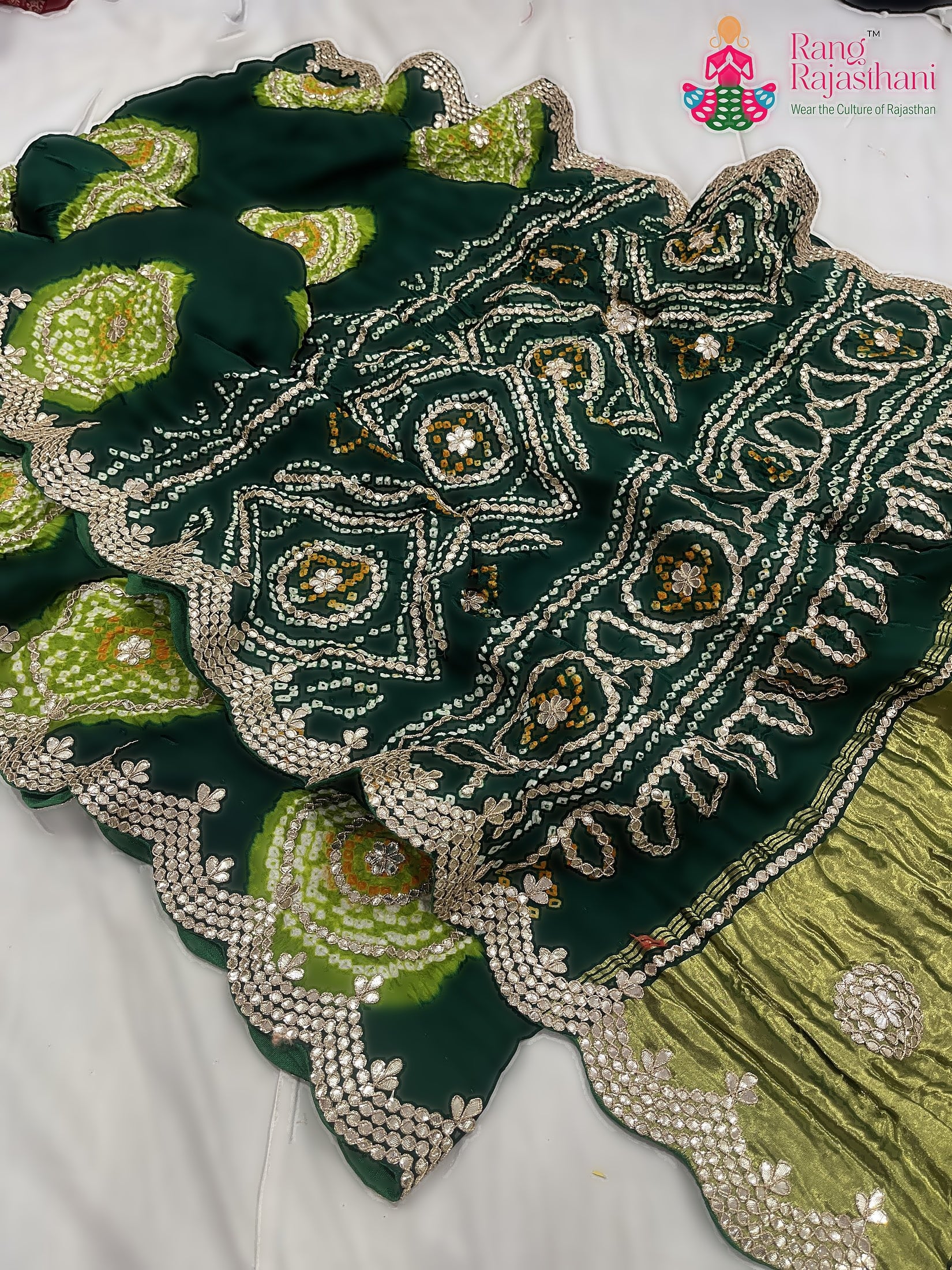 Green Pure Gaji Silk Gota Patti Work Saree : Calm Ease