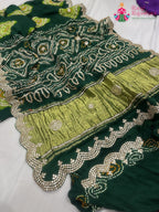 close up detailing of green pure gajji silk gota patti saree 