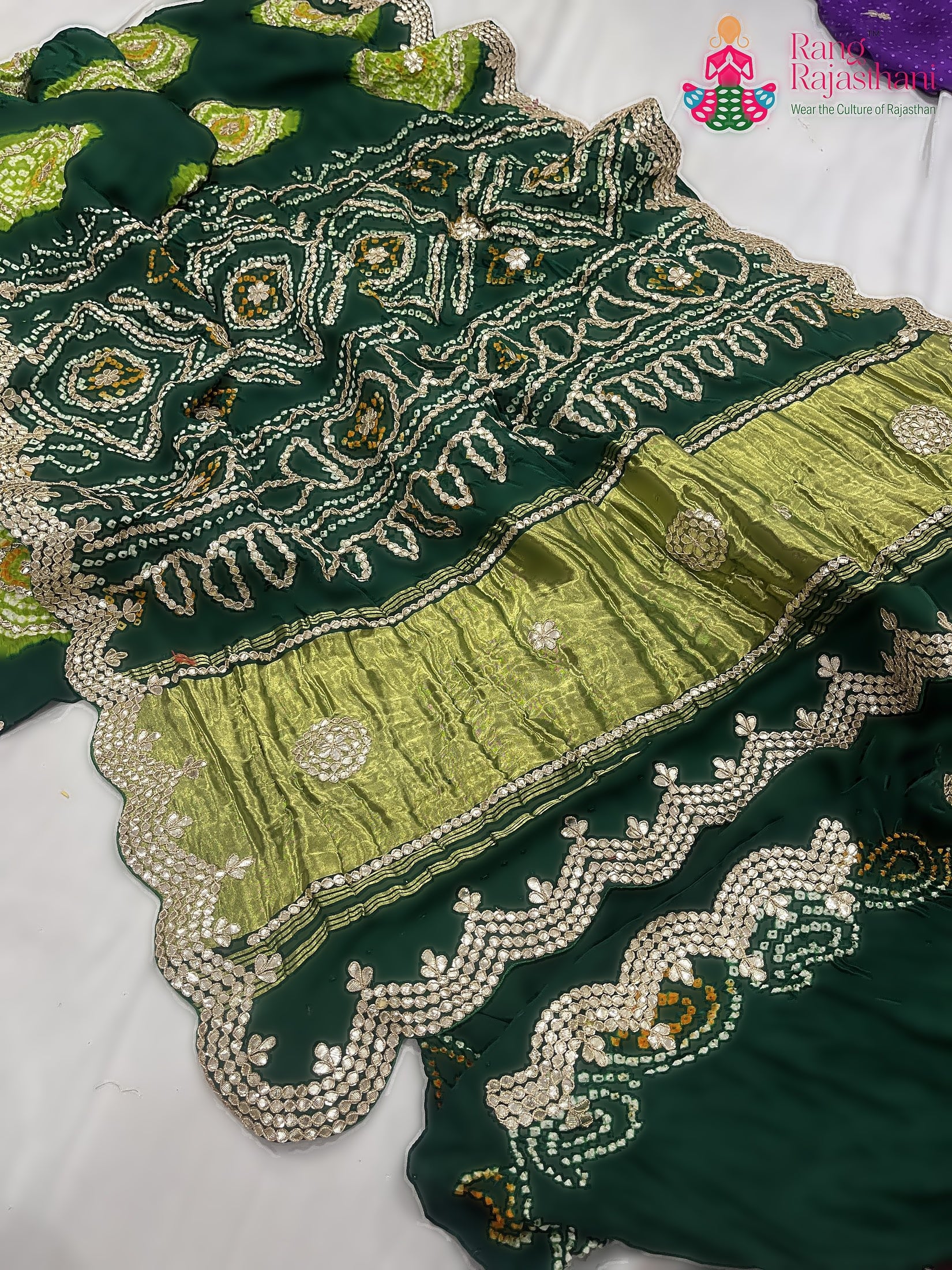 Green Pure Gaji Silk Gota Patti Work Saree : Calm Ease