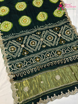 Green Gajji Silk Gota Patti Gharchola Saree for Mehendi Ceremony | Festive Wear
