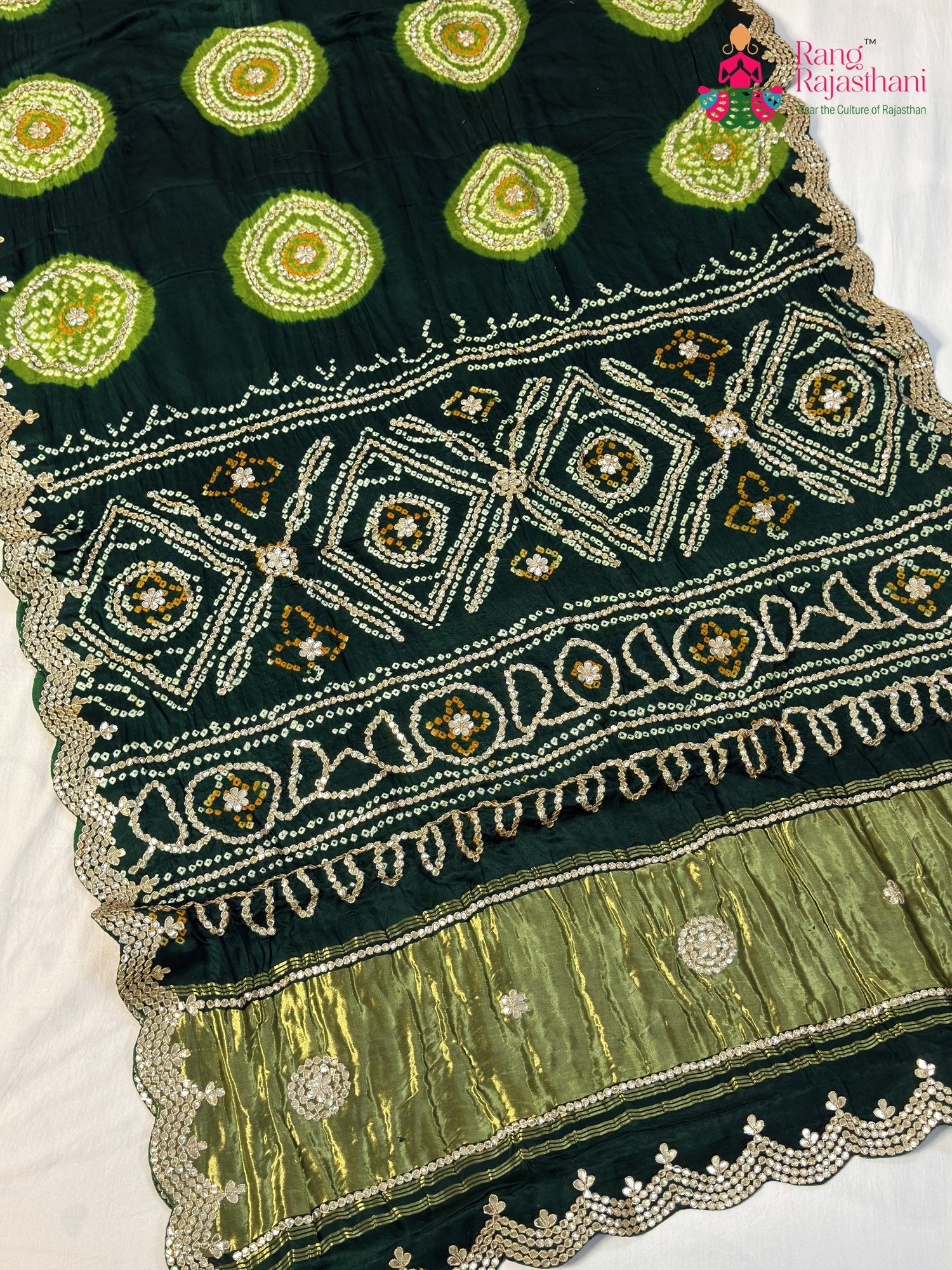 Green Gajji Silk Gota Patti Gharchola Saree for Mehendi Ceremony | Festive Wear