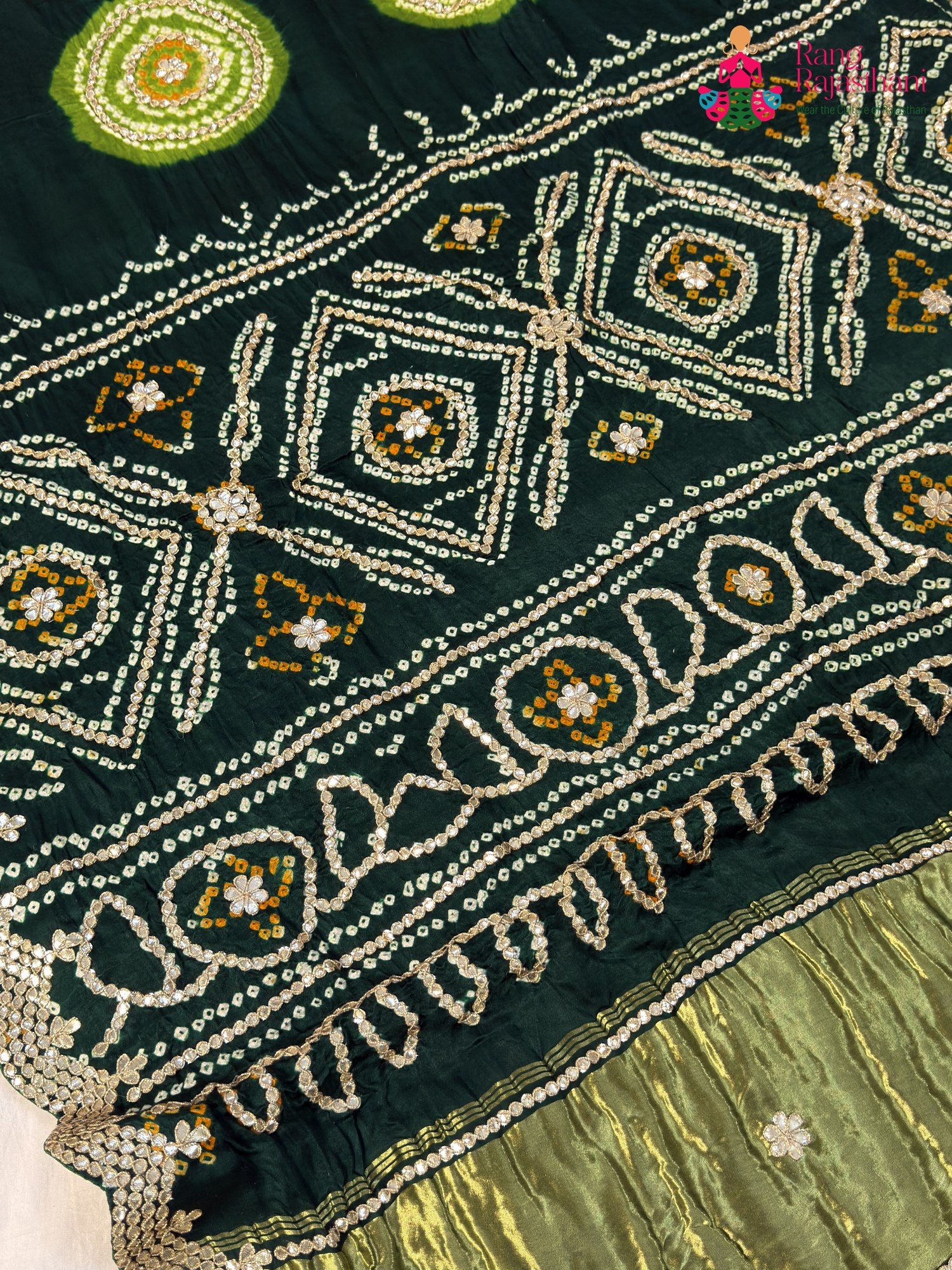 Green Gajji Silk Gota Patti Gharchola Saree for Mehendi Ceremony | Festive Wear