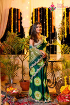 Green Pure Gaji Silk Hand Tie Dye Bandhani Gharchola Saree for Mehendi Ceremony | Statement Pick