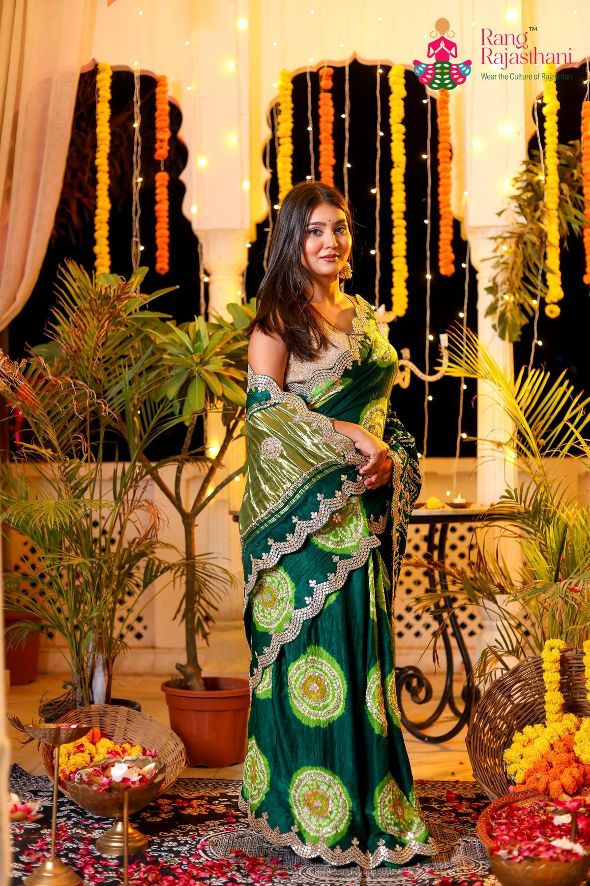 Green Pure Gaji Silk Hand Tie Dye Bandhani Gharchola Saree for Mehendi Ceremony | Statement Pick