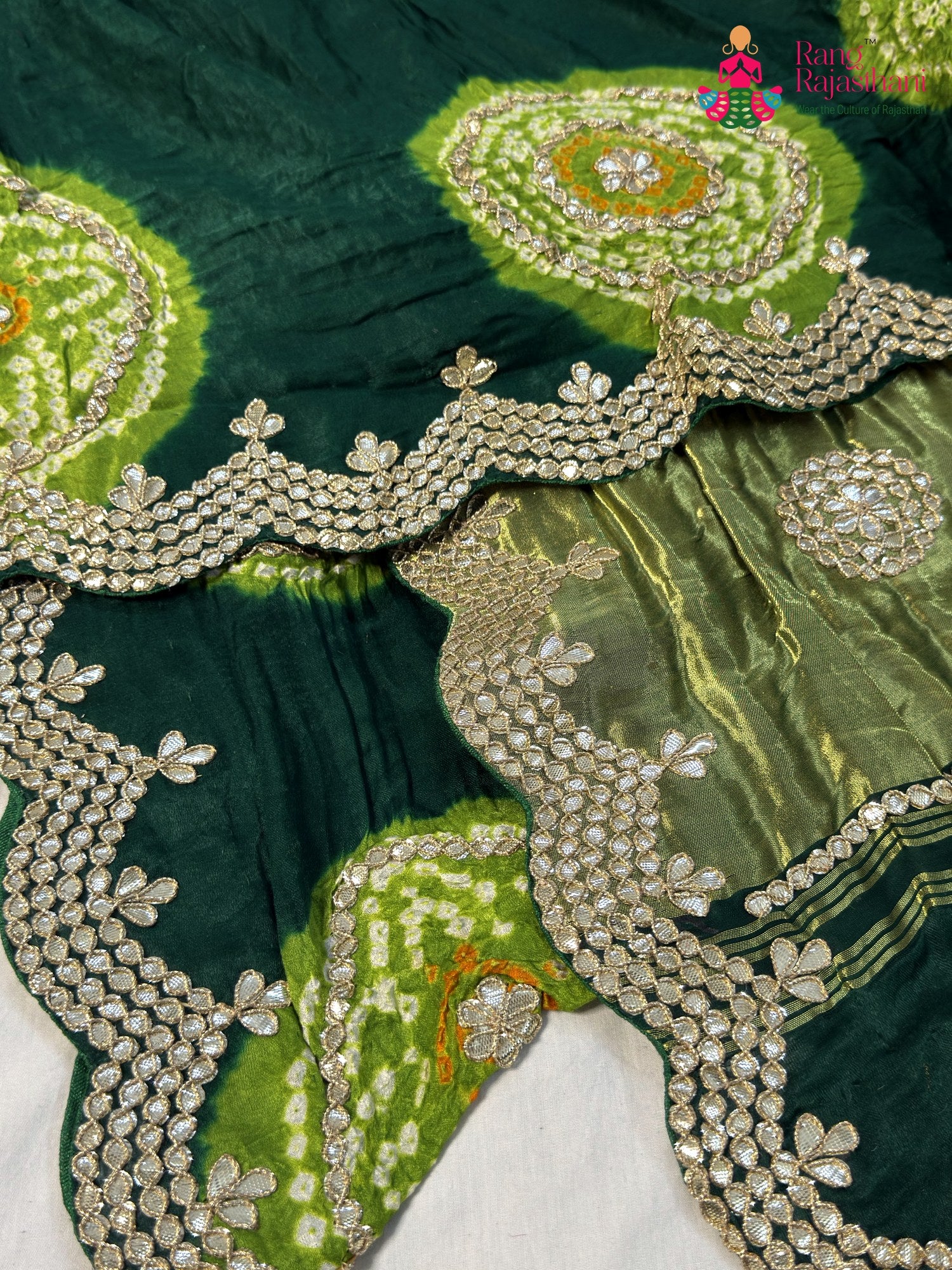 Green Gajji Silk Gota Patti Gharchola Saree for Mehendi Ceremony | Festive Wear