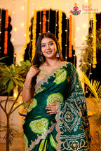 Green Pure Gaji Silk Hand Tie Dye Bandhani Gharchola Saree for Mehendi Ceremony | Statement Pick