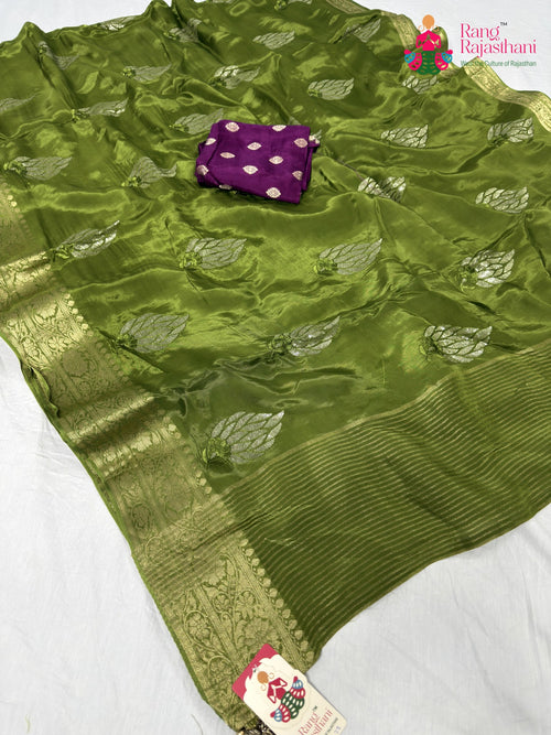 Green Pure Ho Silk Sequin Saree : Gentle Flow main-image