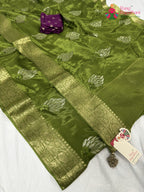 complete look of green pure ho silk sequin saree