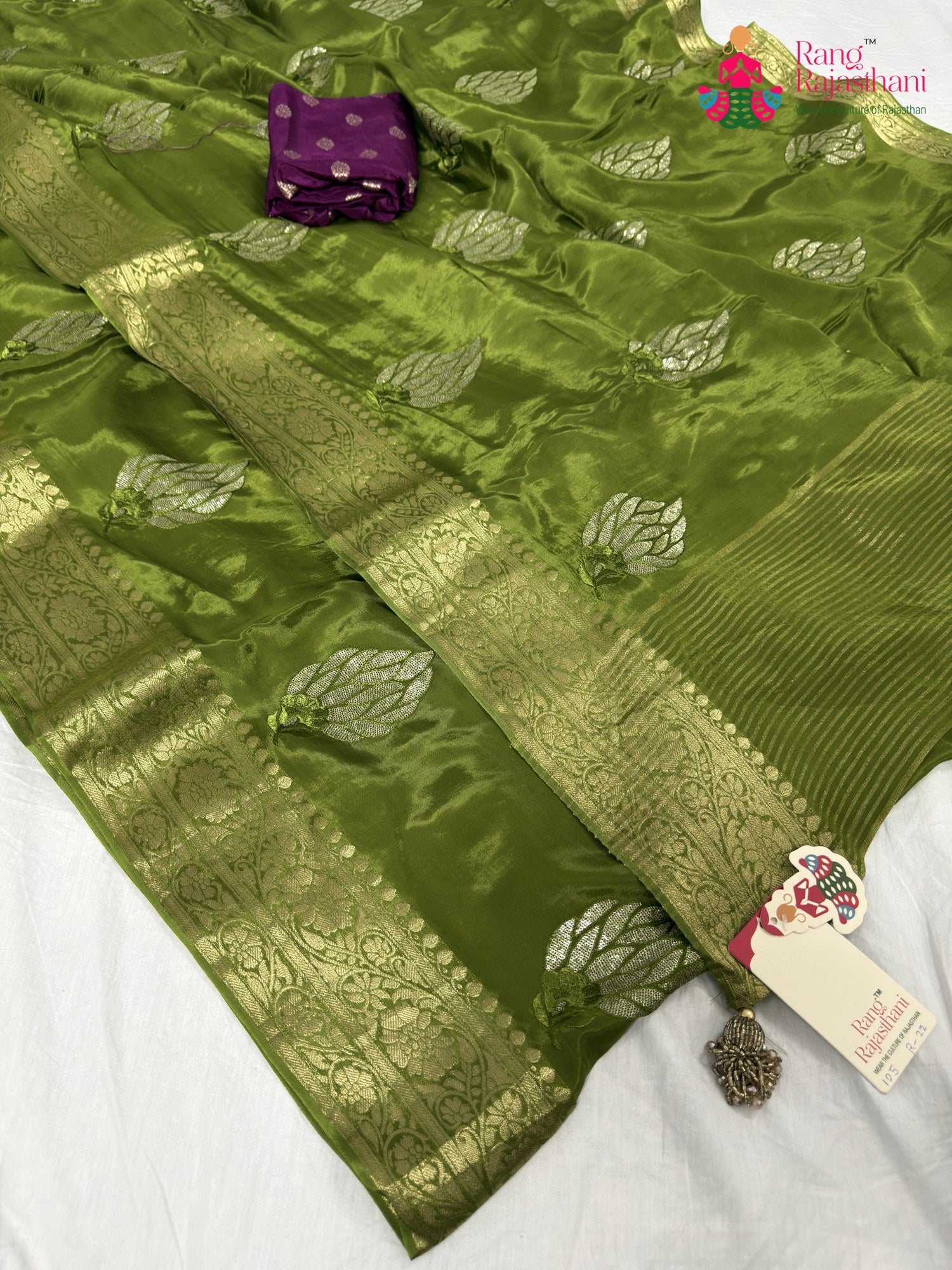 complete look of green pure ho silk sequin saree